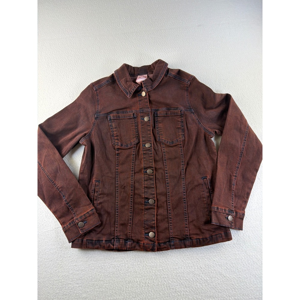 Blair Womens Rust Brown Denim Jacket Stretch Trucker Mineral Wash Small